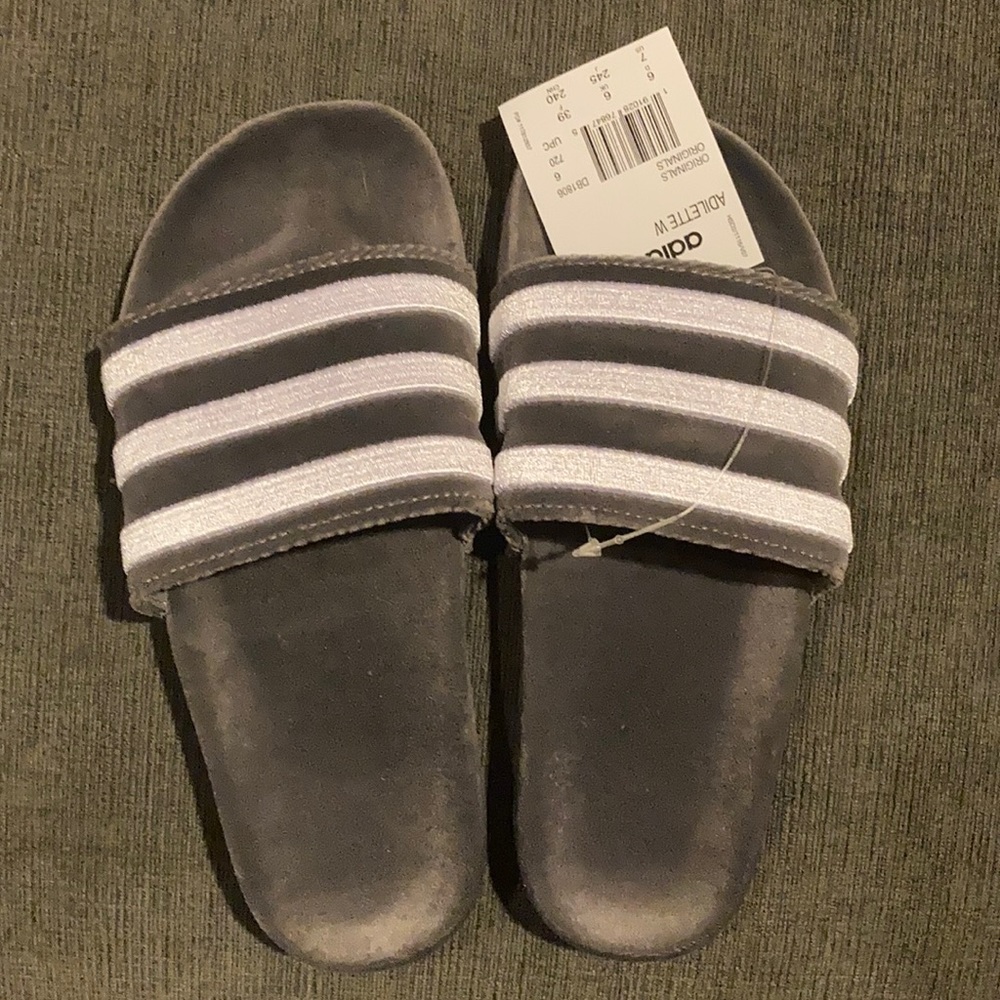 Adidas Adilette Gray Velvet Slides
